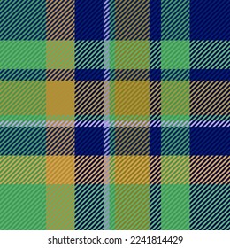 Textilkarton-Scheck. Nahtloser Vektorhintergrund. Plaid Muster Texturgewebe in orangen und blauen Farben.