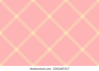 Textile tartan fabric of plaid background vector with a seamless check pattern texture in light and peach puff colors.