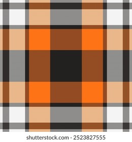 Textile tartan pattern of background seamless fabric with a check vector texture plaid in pumpkin and black colors.