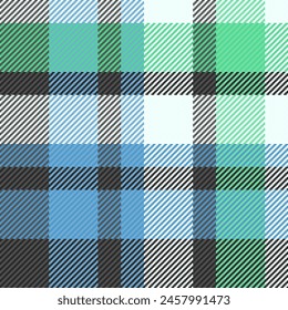 Textile tartan vector of pattern seamless background with a plaid fabric check texture in grey and cyan colors.