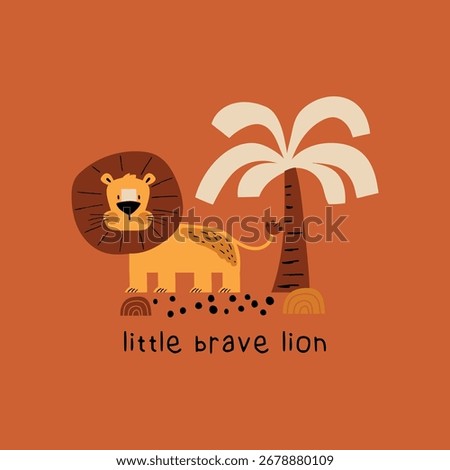 textile tee print design as vector with cute lion drawing