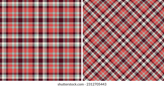 Textile texture tartan of seamless plaid vector with a check pattern background fabric set in christmas colors.