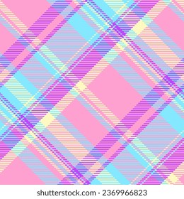 Textile texture vector of pattern seamless plaid with a check fabric tartan background in pink and cyan colors.
