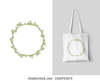 Textile tote bag with circle olive tree. Vector illustration perfect for presentation your design. Can be use for your design. EPS10.	