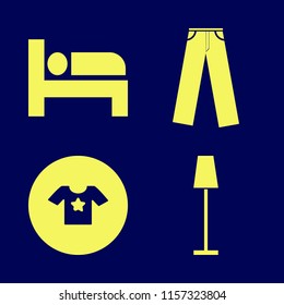 textile vector icons set. with floor lamp, bed, trousers and t shirt star in set