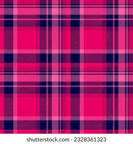 Textile vector pattern of check fabric tartan with a seamless texture background plaid in pink and dark colors.