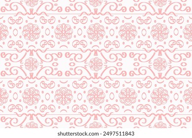 Textile vector of pink flower design to seamless patern with flower tracery curve line. Illustration of delicate lines pattern for wedding backdrop, dress, woman clothing, decorate on fablc.