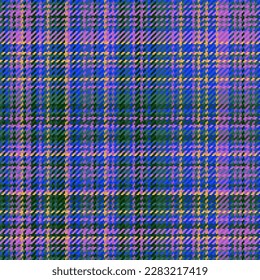 Textile vector tartan. Plaid check background. Pattern seamless fabric texture in blue and orange colors.