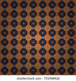 For textile, wallpaper, wrapping paper. Hand drawn seamless pattern. Zigzag and stripe line, rhombus and tiles. Ethnic theme. Vector tribal design in blue, black and orange colors.