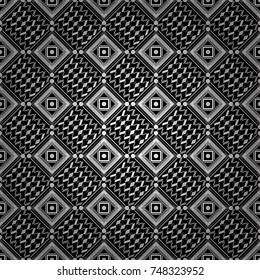 For textile, wallpaper, wrapping paper. Hand drawn seamless pattern. Ethnic theme. Vector tribal design in white, gray and black colors. Zigzag and stripe line, rhombus and tiles.