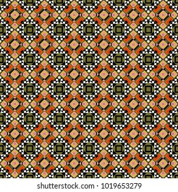 For textile, wallpaper, wrapping paper. Zigzag and stripe line, rhombus and tiles. Vector tribal design in black, white and brown colors. Ethnic theme. Hand drawn seamless pattern.