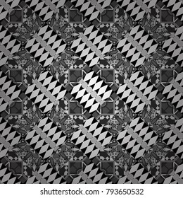 For textile, wallpaper, wrapping paper. Zigzag and stripe line, rhombus and tiles. Hand drawn seamless pattern. Vector tribal design in black, white and gray colors. Ethnic theme.
