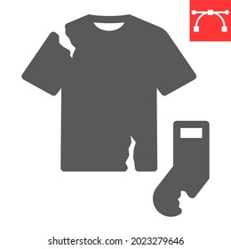 Textile waste glyph icon, recycle and torn t-shirt, torn sock vector icon, vector graphics, editable stroke solid sign, eps 10