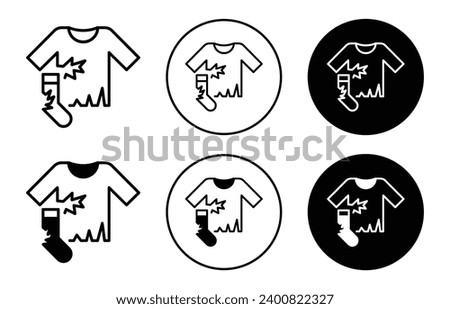 Textile waste icon. recyclable reusable textile industrial waste fabric material garbage logo symbol. reuse cloth apparel merchandise scrap or old cloth with wear and tear hole torn vector.