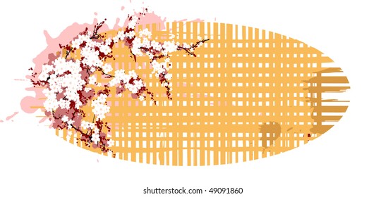 Banner textil con elemento floral.