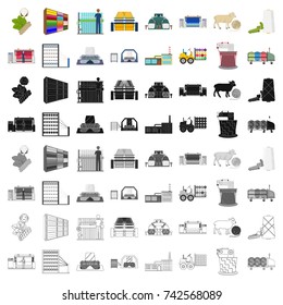 Textiles, industry, factory and other web icon in cartoon style.Plant, mill, building, icons in set collection.