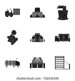 Textiles, industry, tissue, and other web icon in black style.Machinery, machine, hoist icons in set collection.