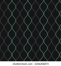 Textiles in the style of the 70s, 80s. Colored waves on dark.