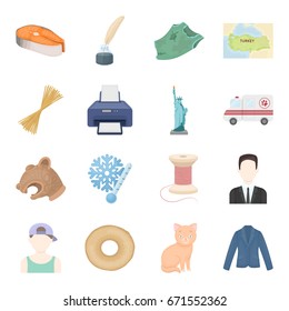 , textiles, tourism, work and other web icon in cartoon style.dessert, cat, animal icons in set collection.