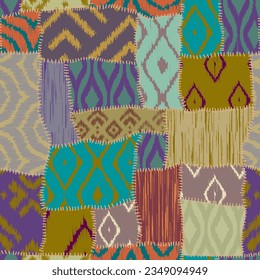 Textille patchwork pattern. Ikat ethnic pattern. Seamless Vector image.