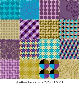 Textille patchwork pattern. Seamless Vector image. Squares patchwork