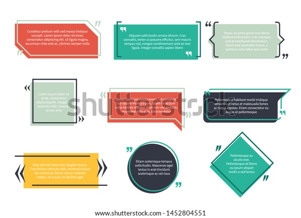 Texting boxes. Feedback typography\
quote box speech bubble template text note brackets citation page\
empty frame and geometric logo quotation memo\
set