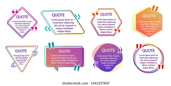 Texting boxes and Quote info box concept. Colored quotes bubble templates. Speech quote with frame and abstract texture cartoon and flat. Vector set texting dialogue. Vector Texting and Quote boxes