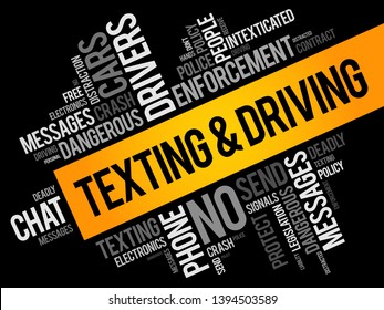 Texting and Driving word cloud collage, social concept background