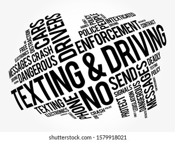 Texting and Driving word cloud collage, social concept background