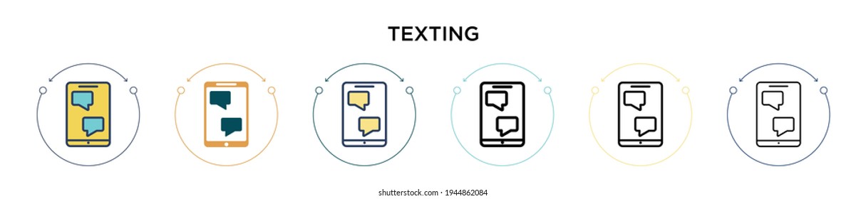 Texting icon in filled, thin line, outline and stroke style. Vector illustration of two colored and black texting vector icons designs can be used for mobile, ui, web