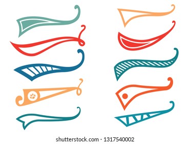 Texting tails. Colored Swoosh and swash vector set. Font tail for baseball and football sport logo design. Swish, Swirl  elements.