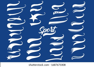 Texting Tails. Swirling Swash And Swoosh. Football And Baseball Logo Typography Vector Elements. Swirl Swash Stroke Design, Curl Typographic Illustration