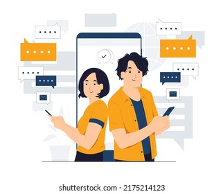 Texting, typing, Online conversation, messaging, chatting, communication, and Messages in mobile phone apps Concept illustration