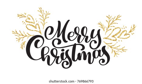 texts Merry Christmas hand written calligraphy lettering. handmade vector illustration. Fun brush ink typography for photo overlays, t-shirt print, flyer, poster design