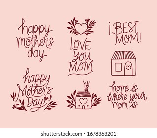 texts messages design, happy mothers day love relationship decoration celebration greeting and invitation theme Vector illustration