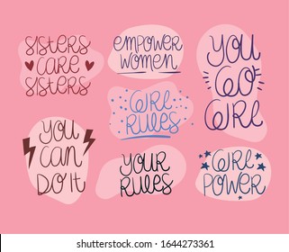 Texts set design of Women empowerment female power feminist people gender feminism young rights protest and strong theme Vector illustration