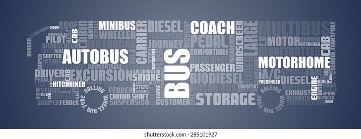 Texts shaped to show bus full of text related to people transport
