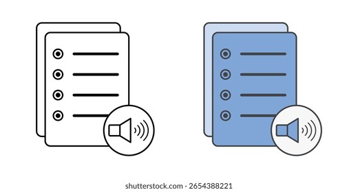 Text-to-audio summarizer icon showing text, bullet points, and a speaker symbol, ideal for cognitive accessibility, information processing support, and auditory learning tools.
