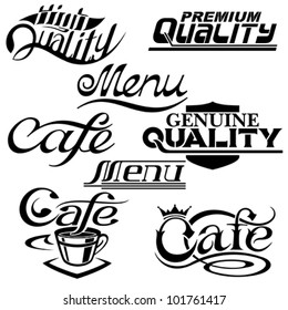 textual design elements. Collection of Premium Quality, cafe and menu textual designs
