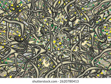 Textural backdrop with animal and floral motifs for textiles or fabrics. Chaotic linear asian elements for carpets, business concepts, batik, fashion trends, interiors, tiles, prints, posters, etc.
