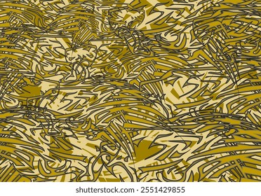 Textural backdrop created by lion head elements in golden tonality for textiles or fabrics. Chaotic tropical motifs for fashion trends, business concepts, covers, interiors, tiles, prints and posters