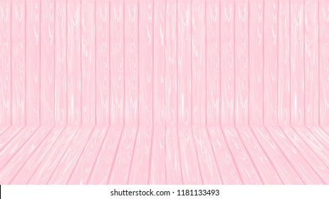 The textural background design of a wood texture wall and floor in pink.