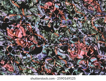 Textural background with floral and wavy elements for textiles or fabrics. Dark colorful backdrop for fashion trends, business concepts, covers, carpets, interior solutions, tiles, prints, wallpapers