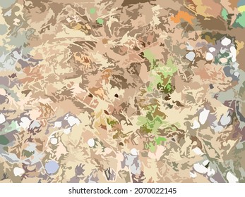 Textural background with plant motif and stones for textiles or prints. Grungy autumn motif for background and textures, camouflage uniform, wallpaper, fabric products, covers, etc. Pastel tonality