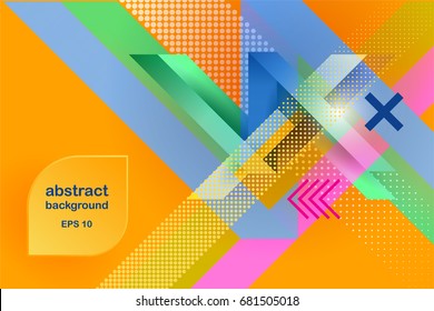 Textural design. Abstract modern geometric background. Yellow background with blue lines and signs.