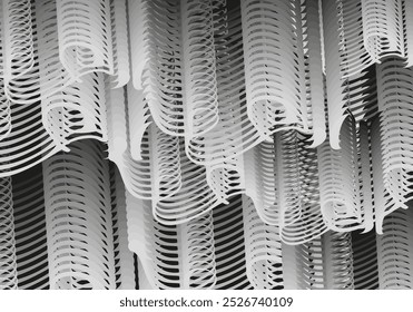 Textural futuristic backdrop in gray tonality for fabrics or covers. Twirled elements for business or architecture concepts, dynamic posters, scrapbooking, tiles, wallpapers, interior solutions, etc.