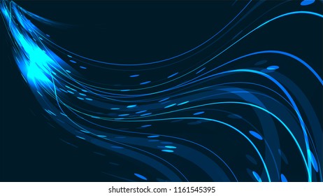 The texture of abstract blue cosmic magical glowing shining bright shining neon lines of spirals waves of strips of threads of energy patterns and copy space. The background. Vector illustration.