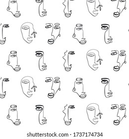 Texture with abstract faces. One continuous line portrait. Creative contemporary template. Minimalistic black and white design for poster, print for cloth, phone case, web banner. 