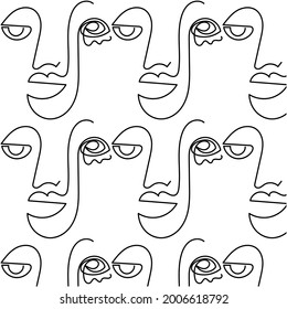 Texture with abstract faces. One line art. Creative contemporary template. Minimalistic black and white design for poster, print for cloth, phone case, web banner. 