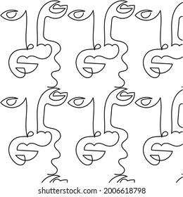Texture with abstract faces. One line art. Creative contemporary template. Minimalistic black and white design for poster, print for cloth, phone case, web banner. 
